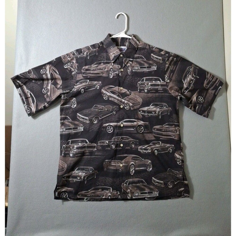 Reyn Spooner Eddy Y Art Vintage Classic Chevy Camaro Car Shirt Mens Medium